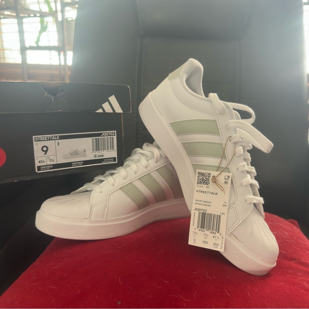 adidas Women's White and Light Green Sneakers